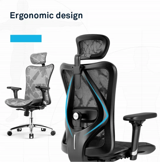 Sihoo Sedia ergonomica da ufficio direzionale in tessuto con schienale alto, braccioli regolabili in altezza, con poggiapiedi